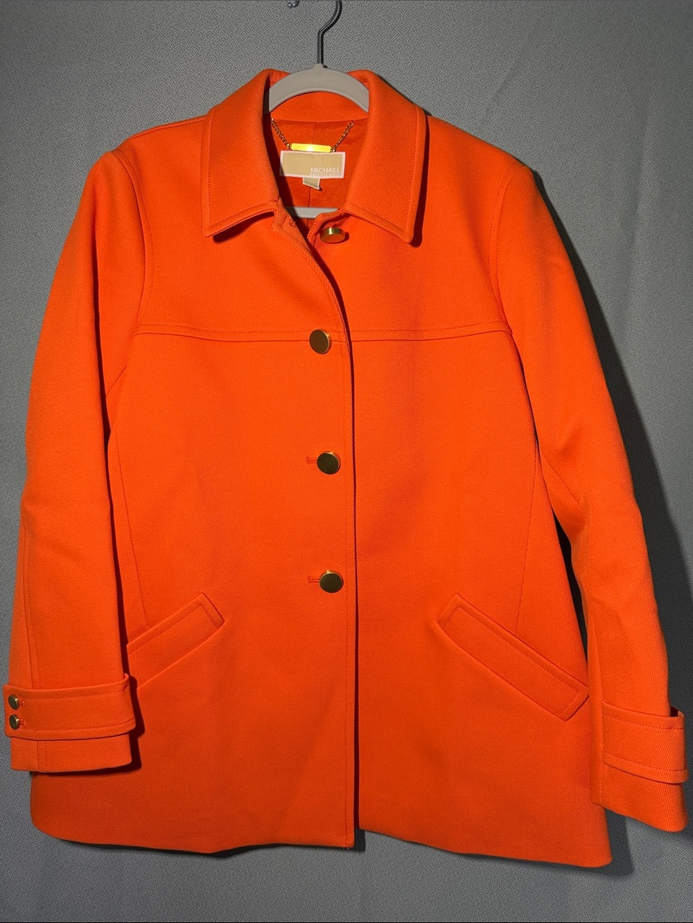 MICHAEL Michael Kors Orange Structured Coat Jacket Gold Buttons Women’s Large